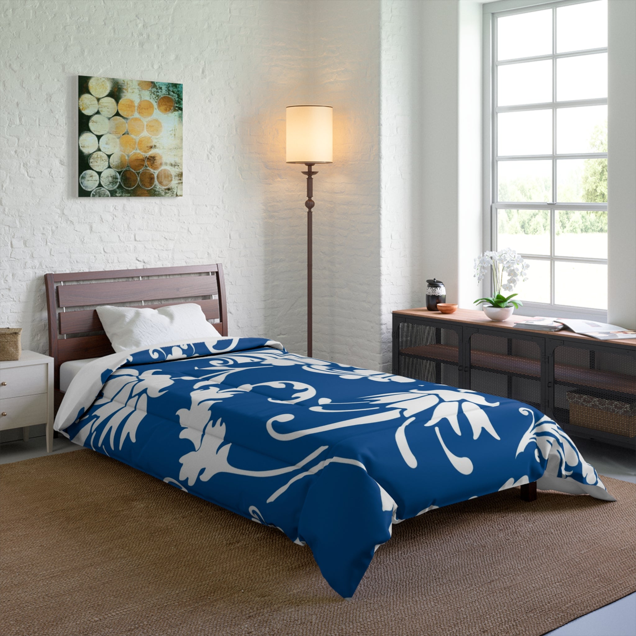 Blue Floral Scroll Comforter, Artsulli - Art is Long, Life is Short, Home Decor, , , , , , , 