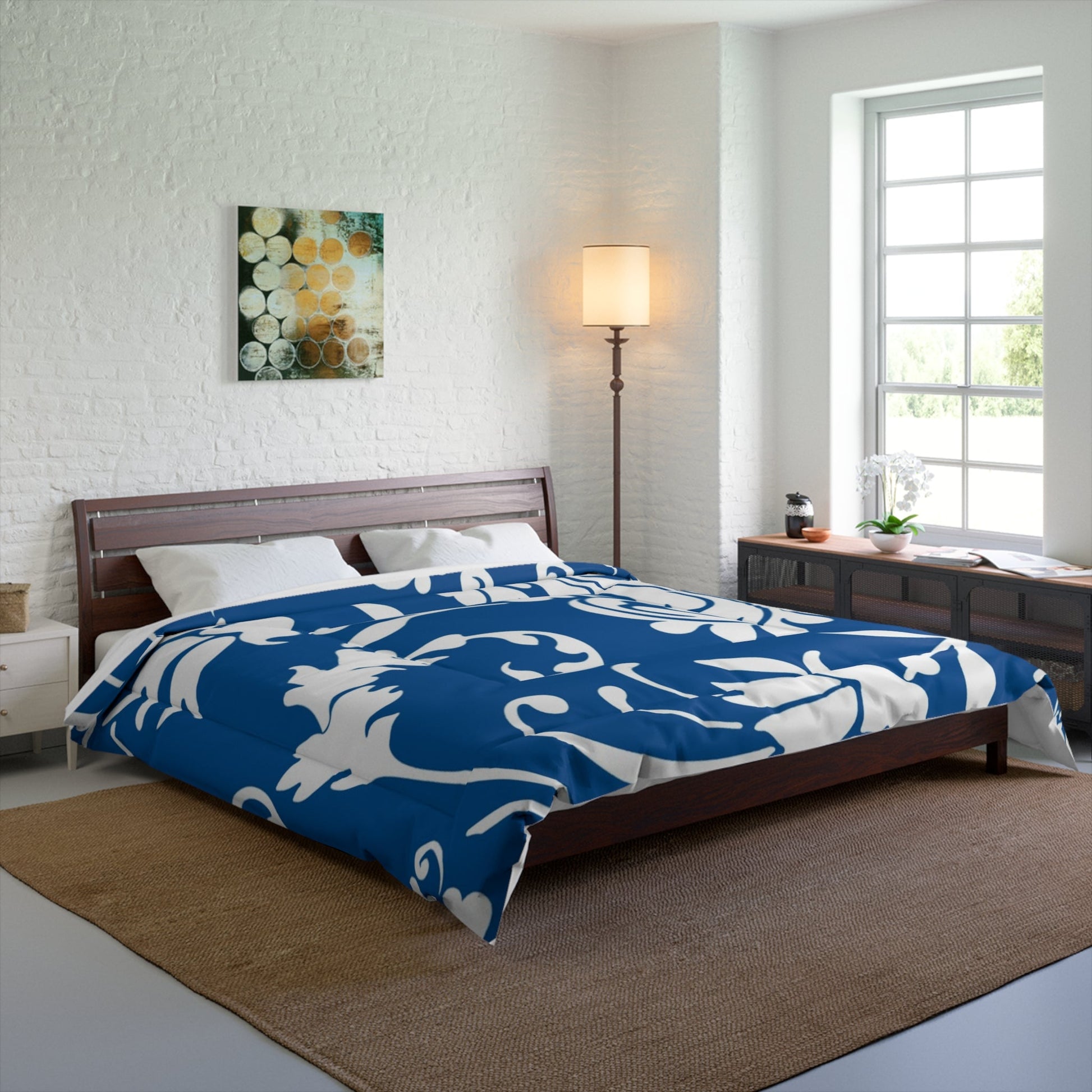Blue Floral Scroll Comforter, Artsulli - Art is Long, Life is Short, Home Decor, , , , , , , 