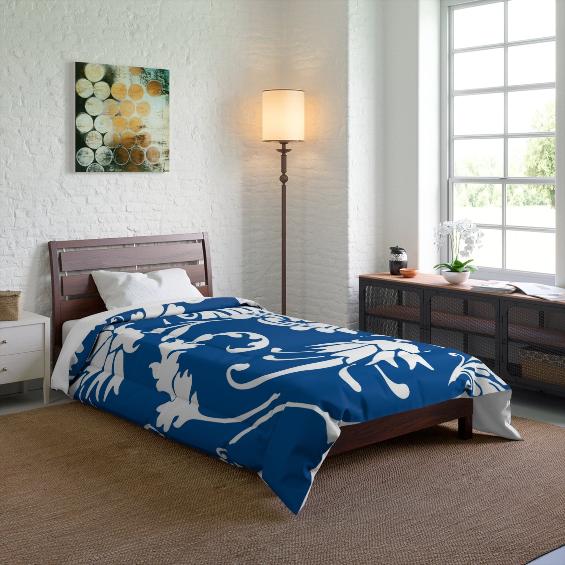 Blue Floral Scroll Comforter, Artsulli - Art is Long, Life is Short, Home Decor, , , , , , , 