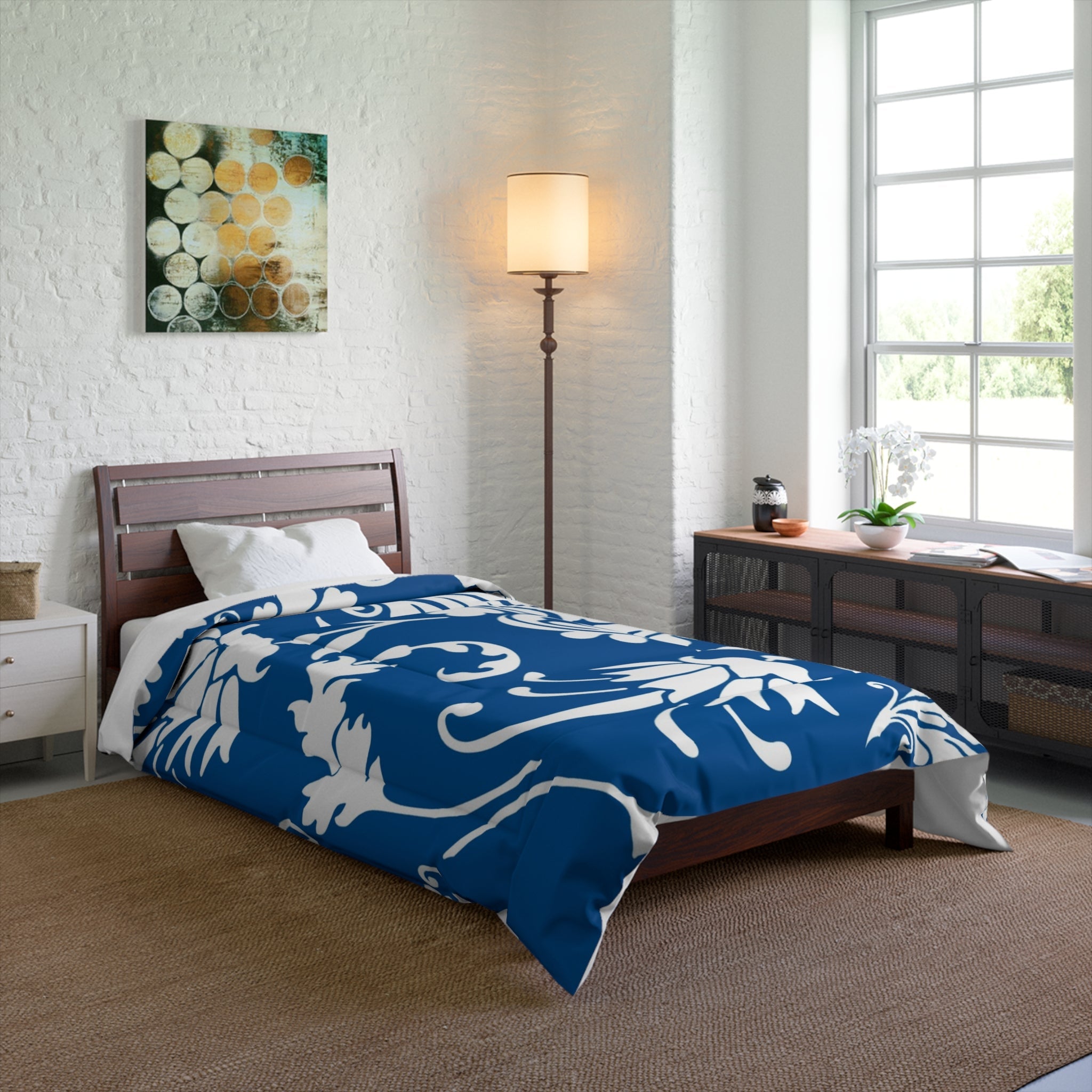 Blue Floral Scroll Comforter, Artsulli - Art is Long, Life is Short, Home Decor, , , , , , , 