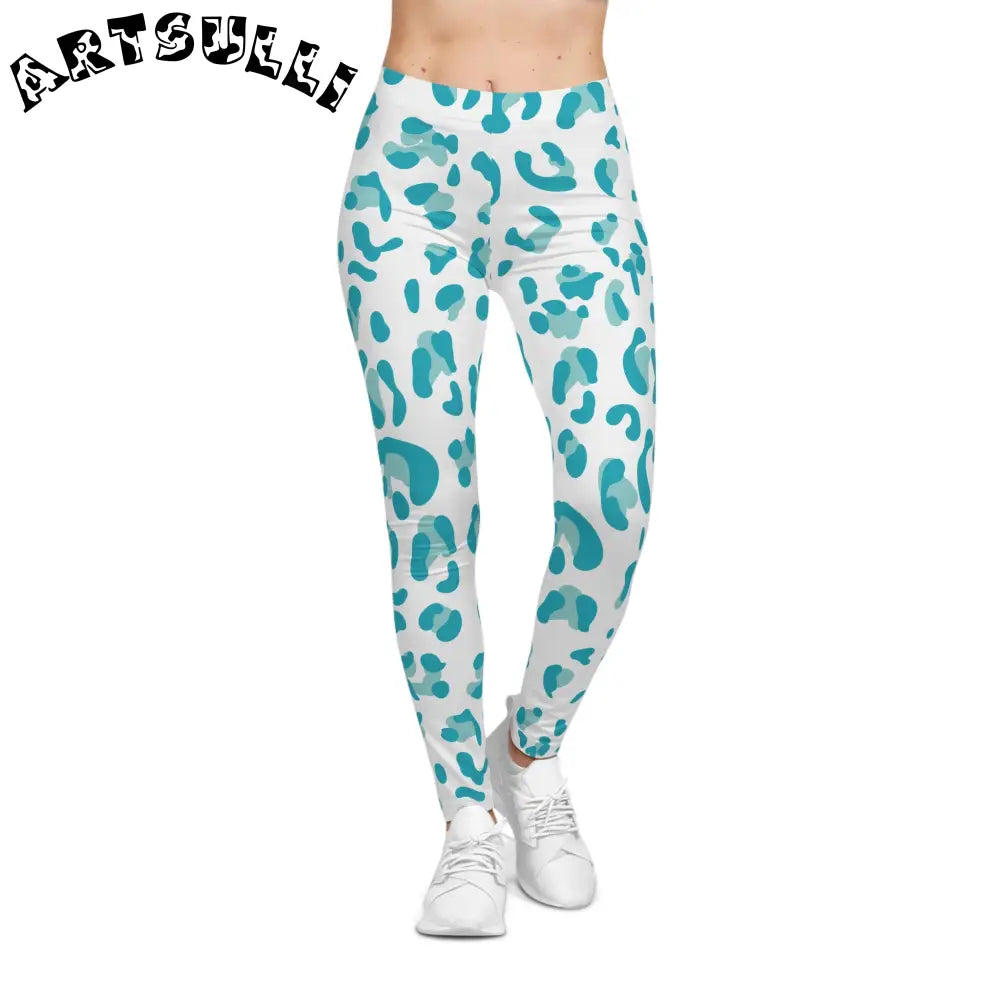 Blue Leopard Print Casual Leggings, Artsulli - Art is Long, Life is Short, All Over Prints, , , , , , , 