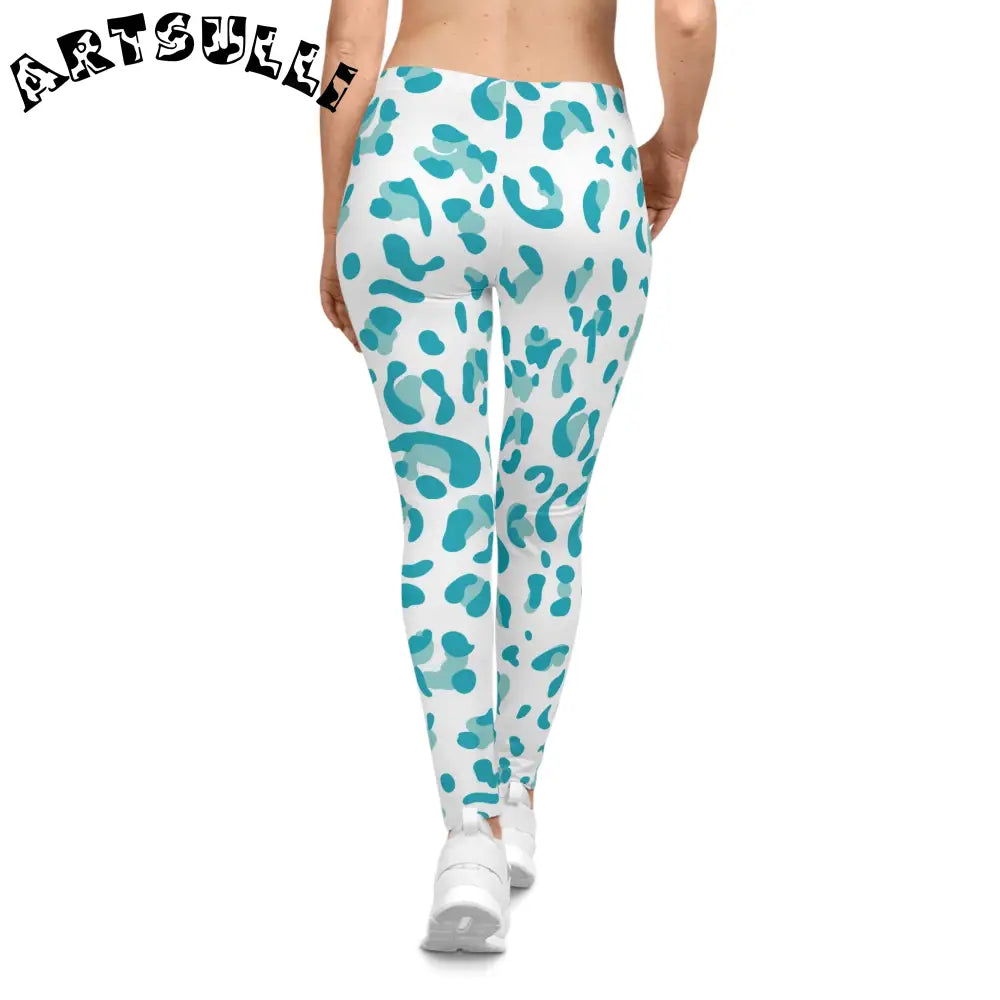 Blue Leopard Print Casual Leggings, Artsulli - Art is Long, Life is Short, All Over Prints, , , , , , , 