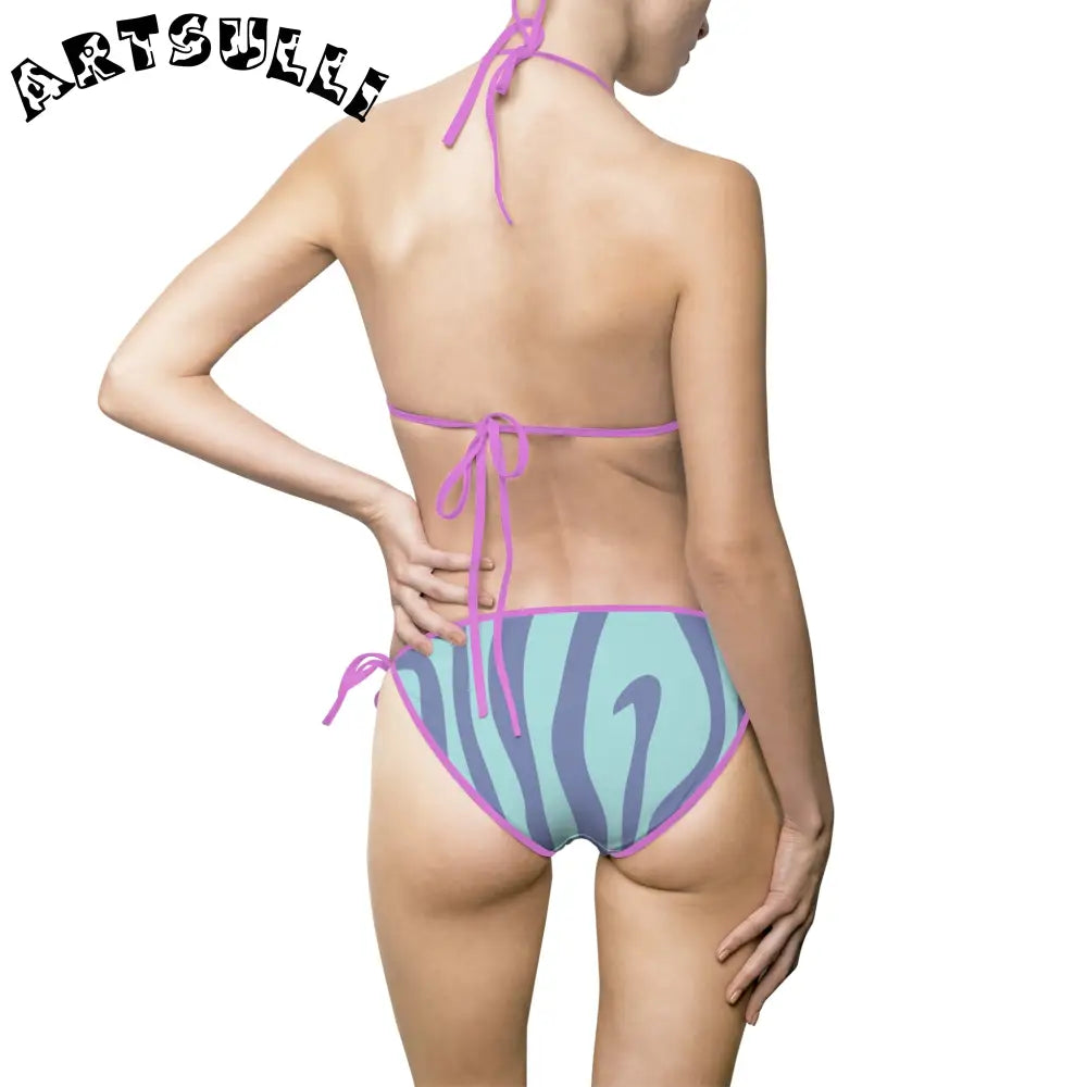 Blue Melting Zebra Stripes Bikini Swimsuit, Artsulli - Art is Long, Life is Short, All Over Prints, , , , , , , 