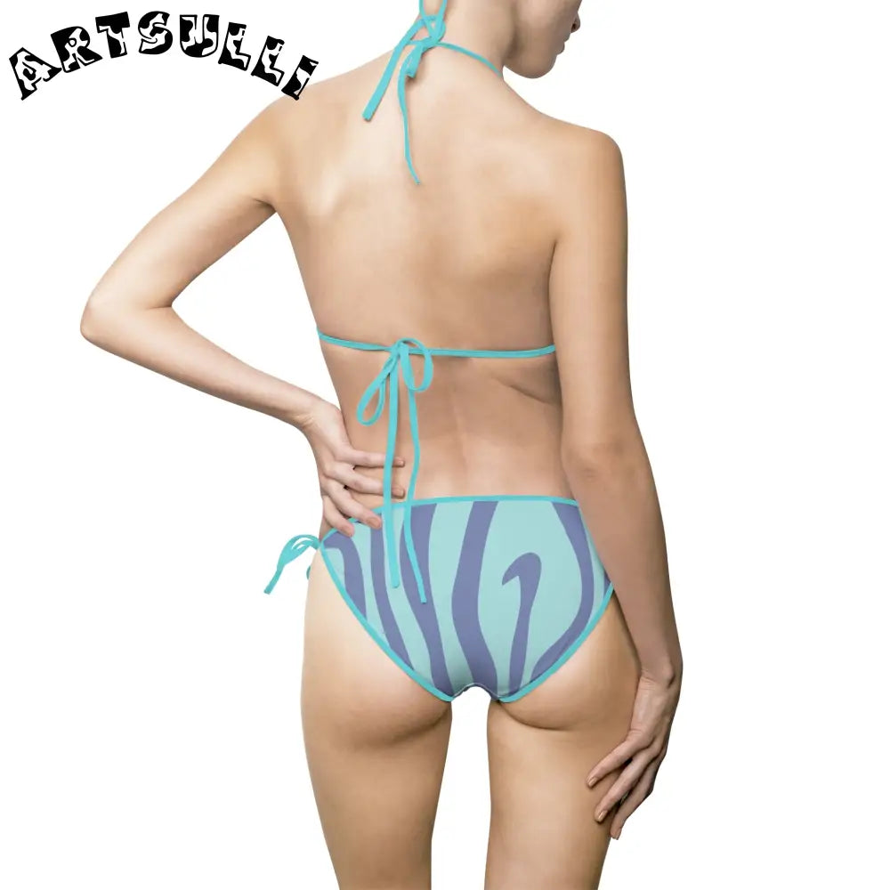 Blue Melting Zebra Stripes Bikini Swimsuit, Artsulli - Art is Long, Life is Short, All Over Prints, , , , , , , 