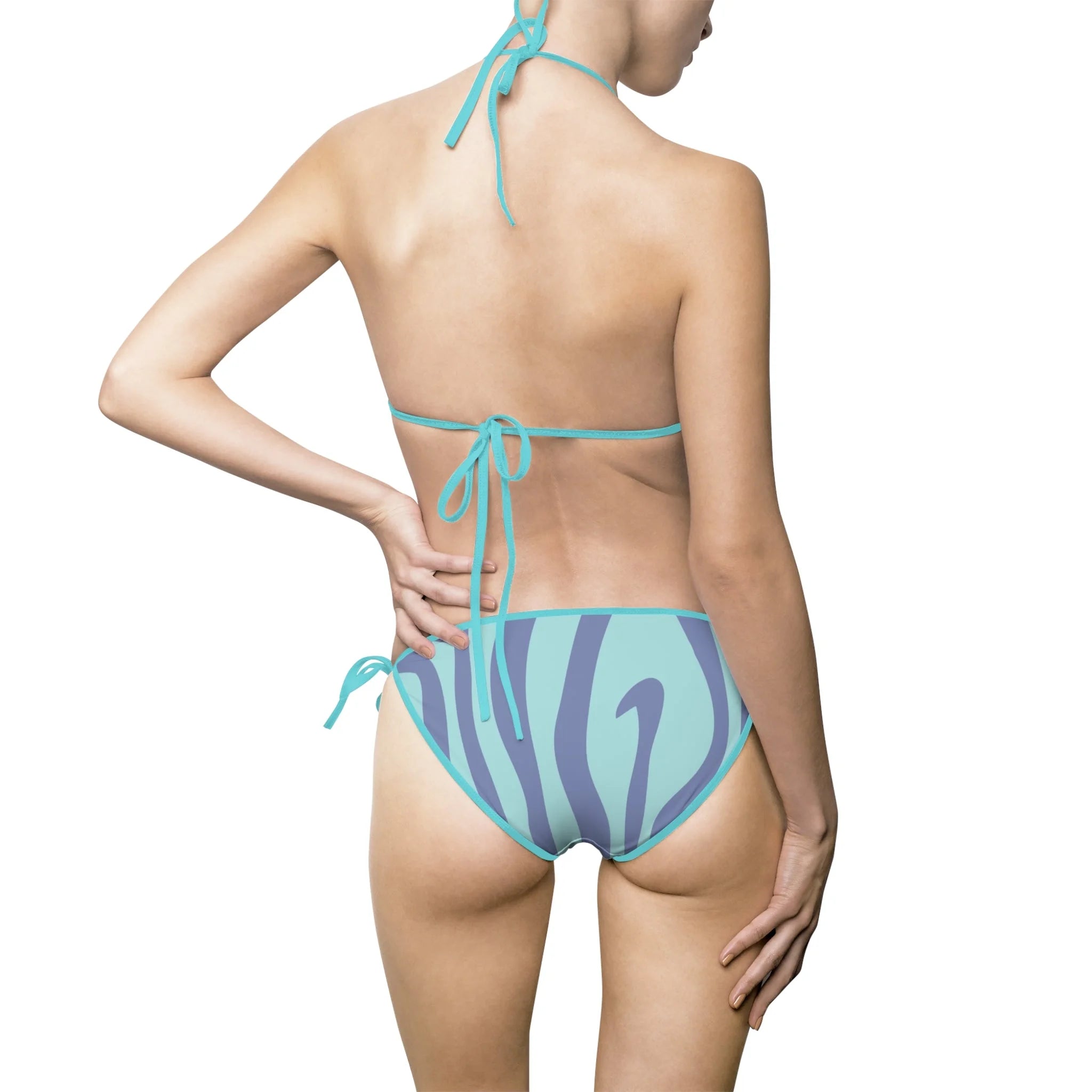 Blue Melting Zebra Stripes Bikini Swimsuit, Artsulli - Art is Long, Life is Short, All Over Prints, , , , , , , 