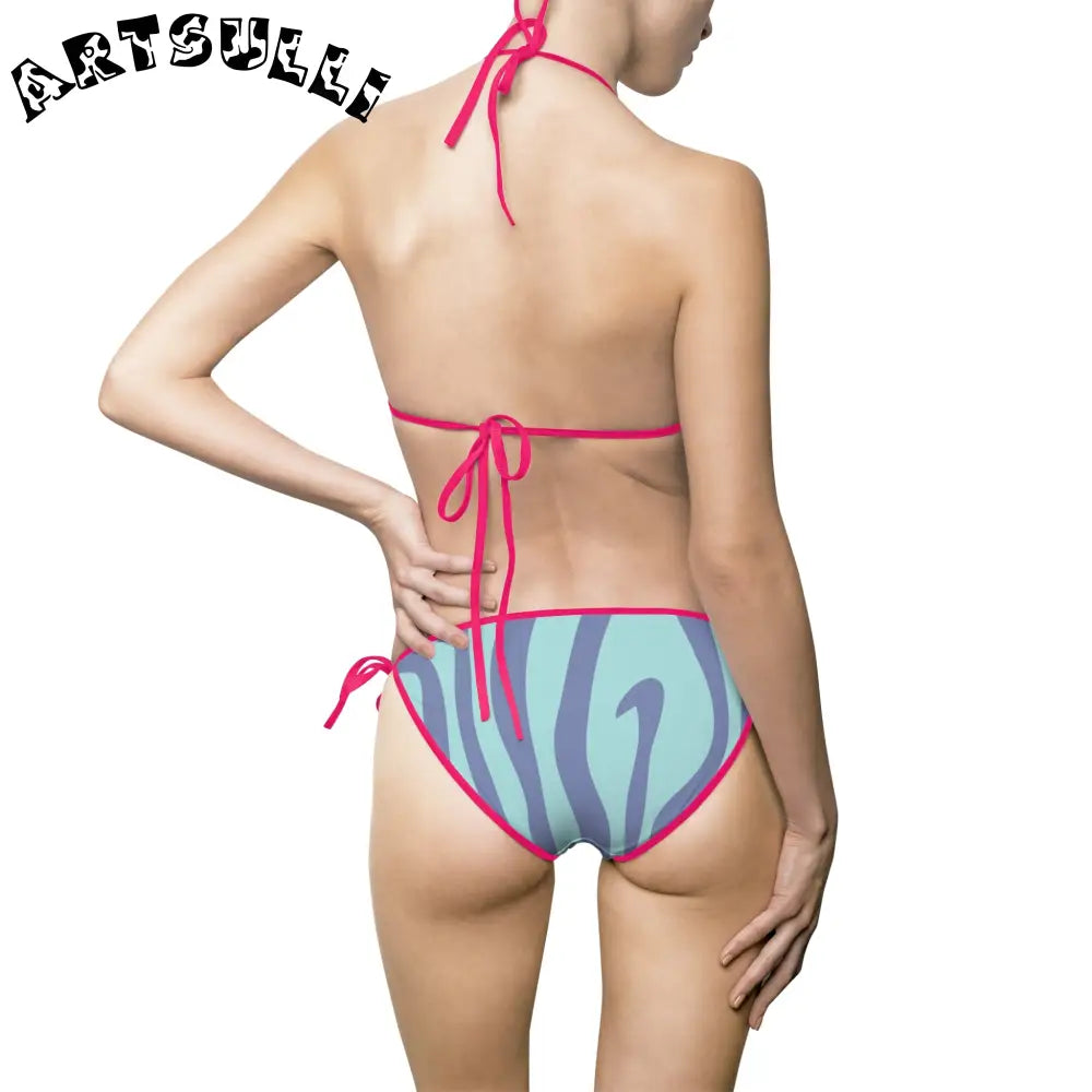 Blue Melting Zebra Stripes Bikini Swimsuit, Artsulli - Art is Long, Life is Short, All Over Prints, , , , , , , 