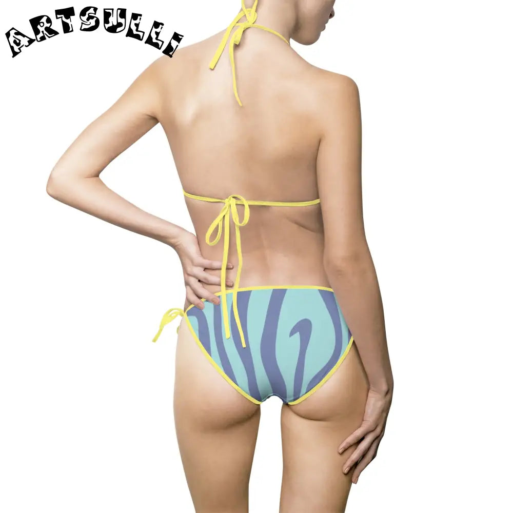 Blue Melting Zebra Stripes Bikini Swimsuit, Artsulli - Art is Long, Life is Short, All Over Prints, , , , , , , 