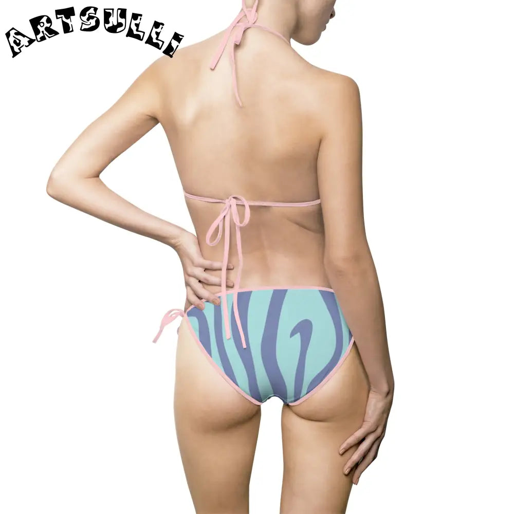 Blue Melting Zebra Stripes Bikini Swimsuit, Artsulli - Art is Long, Life is Short, All Over Prints, , , , , , , 
