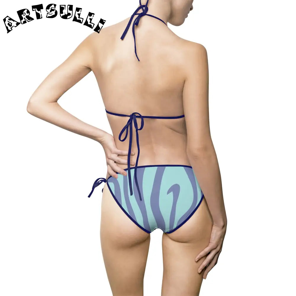 Blue Melting Zebra Stripes Bikini Swimsuit, Artsulli - Art is Long, Life is Short, All Over Prints, , , , , , , 