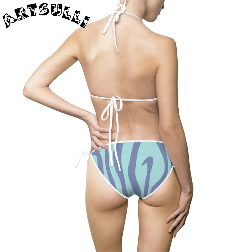 Blue Melting Zebra Stripes Bikini Swimsuit, Artsulli - Art is Long, Life is Short, All Over Prints, , , , , , , 