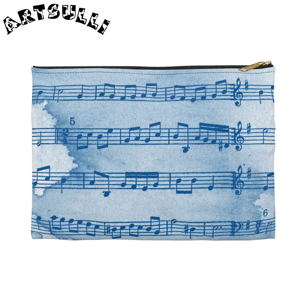 Blue Musical Note Flat Pouch, Artsulli - Art is Long, Life is Short, Bags, Size, Small, Color, Black zipper, , , 21573155535122451679
