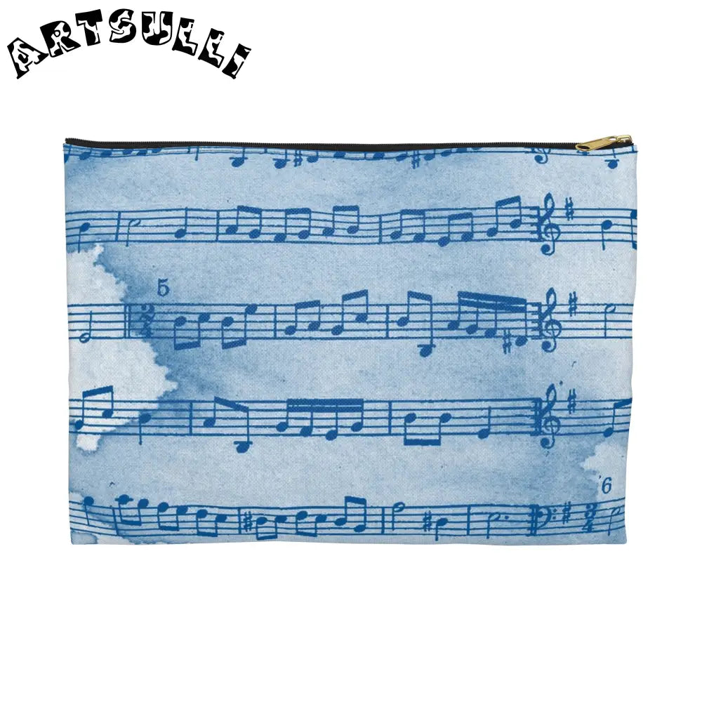 Blue Musical Note Flat Pouch, Artsulli - Art is Long, Life is Short, Bags, Size, Large, Color, Black zipper, , , 31659434103664316858