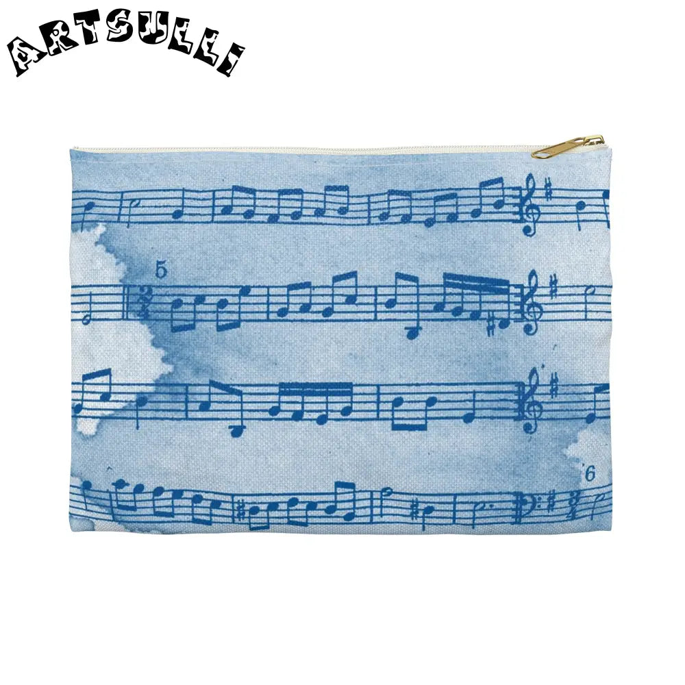 Blue Musical Note Flat Pouch, Artsulli - Art is Long, Life is Short, Bags, Size, Small, Color, White zipper, , , 66526439239731973238