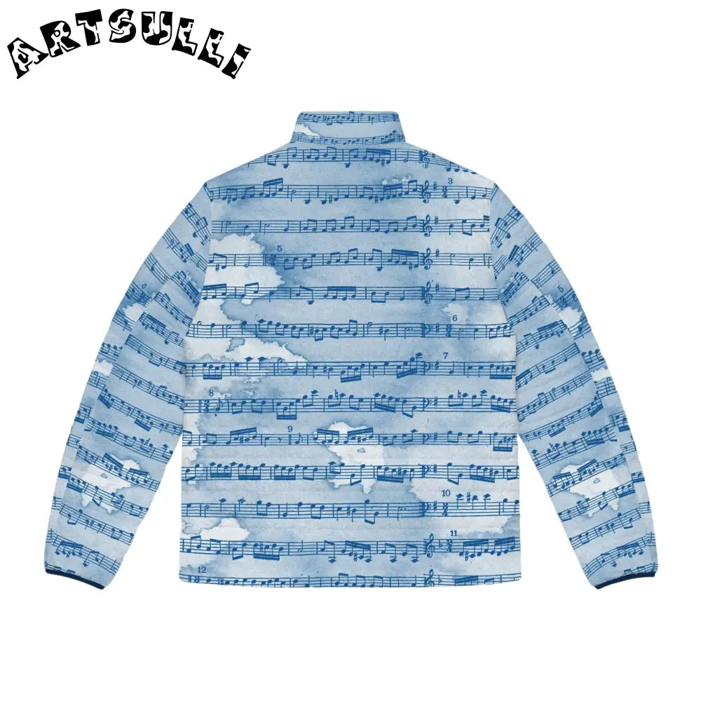 Blue Musical Score Puffer Jacket, Artsulli - Art is Long, Life is Short, All Over Prints, , , , , , , 