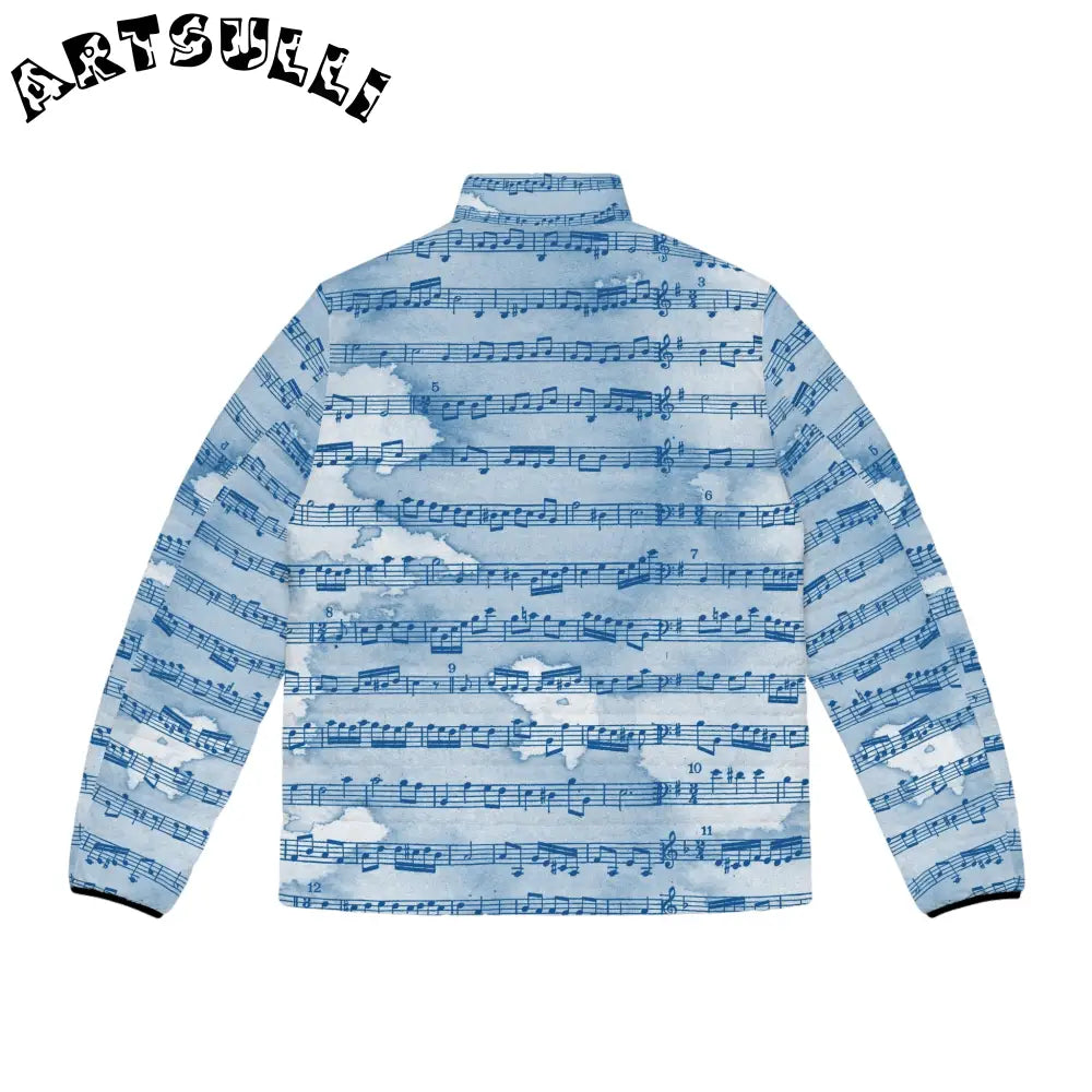 Blue Musical Score Puffer Jacket, Artsulli - Art is Long, Life is Short, All Over Prints, , , , , , , 
