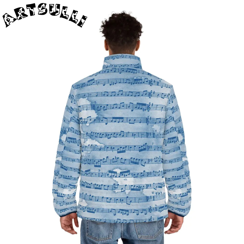 Blue Musical Score Puffer Jacket, Artsulli - Art is Long, Life is Short, All Over Prints, , , , , , , 