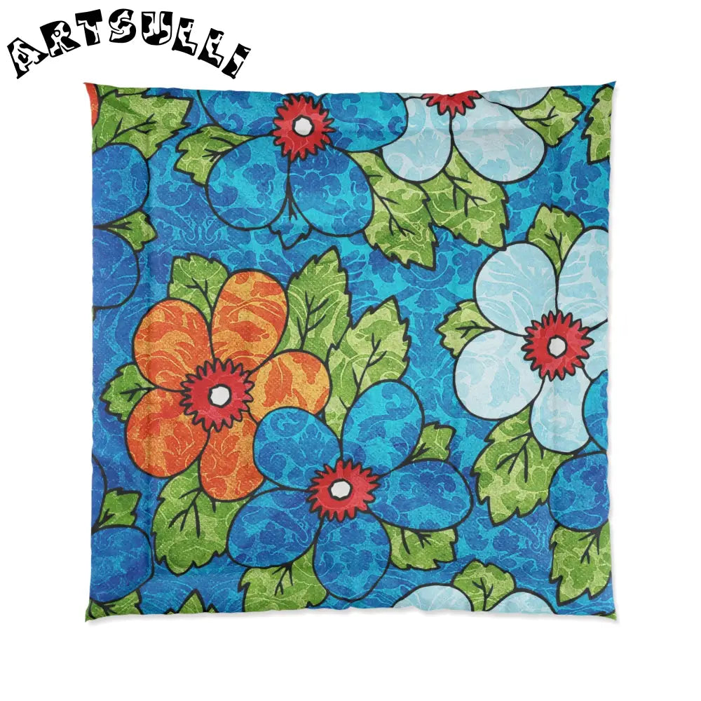 Blue Orange Groovy Art Printed Blanket, Artsulli - Art is Long, Life is Short, Home Decor, Size, 88" × 88", , , , , 29745077624523281804