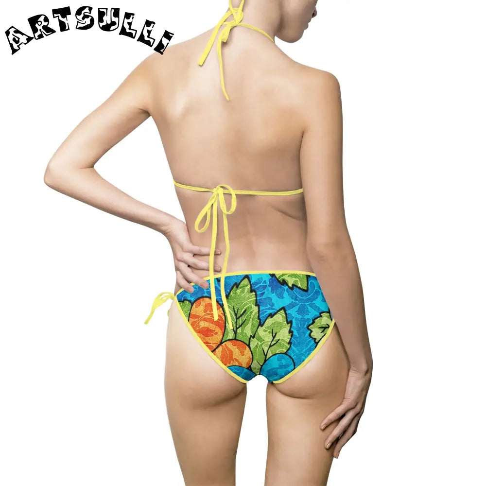 Blue Orange Groovy Bikini Swimsuit for Fashionable Women, Artsulli - Art is Long, Life is Short, All Over Prints, , , , , , , 