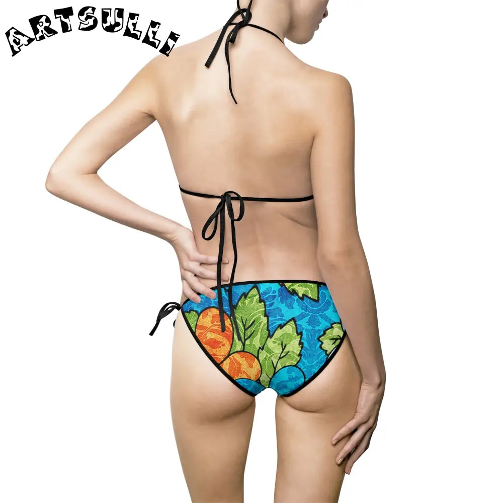 Blue Orange Groovy Bikini Swimsuit for Fashionable Women, Artsulli - Art is Long, Life is Short, All Over Prints, , , , , , , 