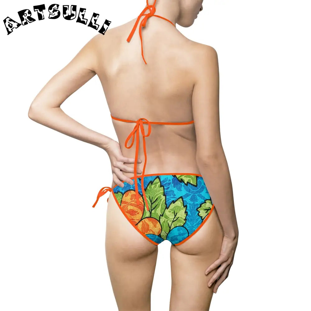 Blue Orange Groovy Bikini Swimsuit for Fashionable Women, Artsulli - Art is Long, Life is Short, All Over Prints, , , , , , , 