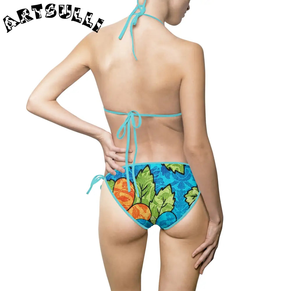 Blue Orange Groovy Bikini Swimsuit for Fashionable Women, Artsulli - Art is Long, Life is Short, All Over Prints, , , , , , , 