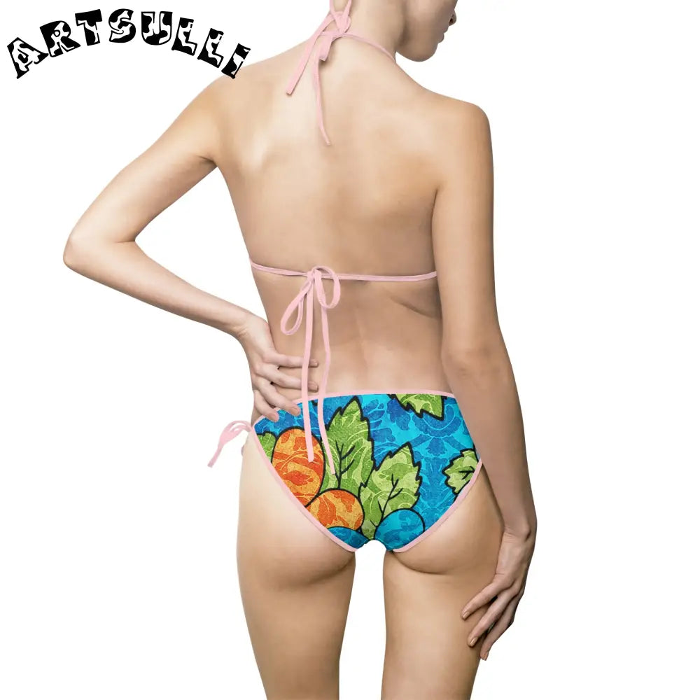 Blue Orange Groovy Bikini Swimsuit for Fashionable Women, Artsulli - Art is Long, Life is Short, All Over Prints, , , , , , , 