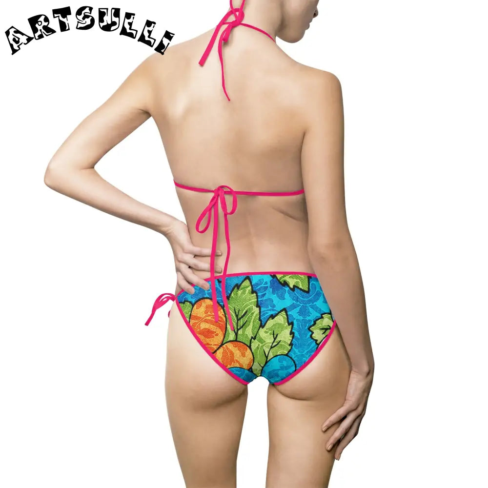 Blue Orange Groovy Bikini Swimsuit for Fashionable Women, Artsulli - Art is Long, Life is Short, All Over Prints, , , , , , , 