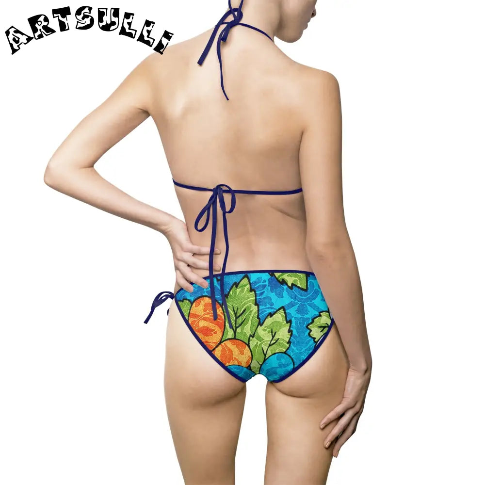 Blue Orange Groovy Bikini Swimsuit for Fashionable Women, Artsulli - Art is Long, Life is Short, All Over Prints, , , , , , , 