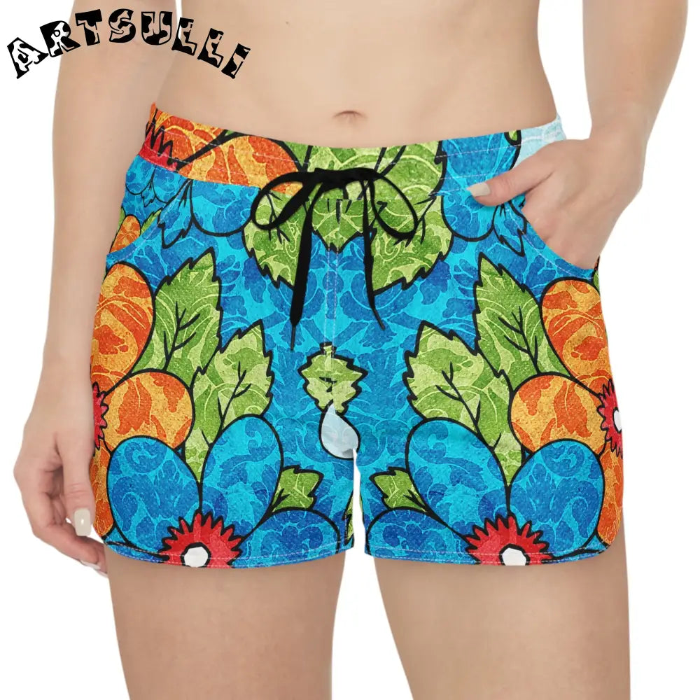 Blue Orange Groovy Floral Athletic Shorts, Artsulli - Art is Long, Life is Short, All Over Prints, , , , , , , 