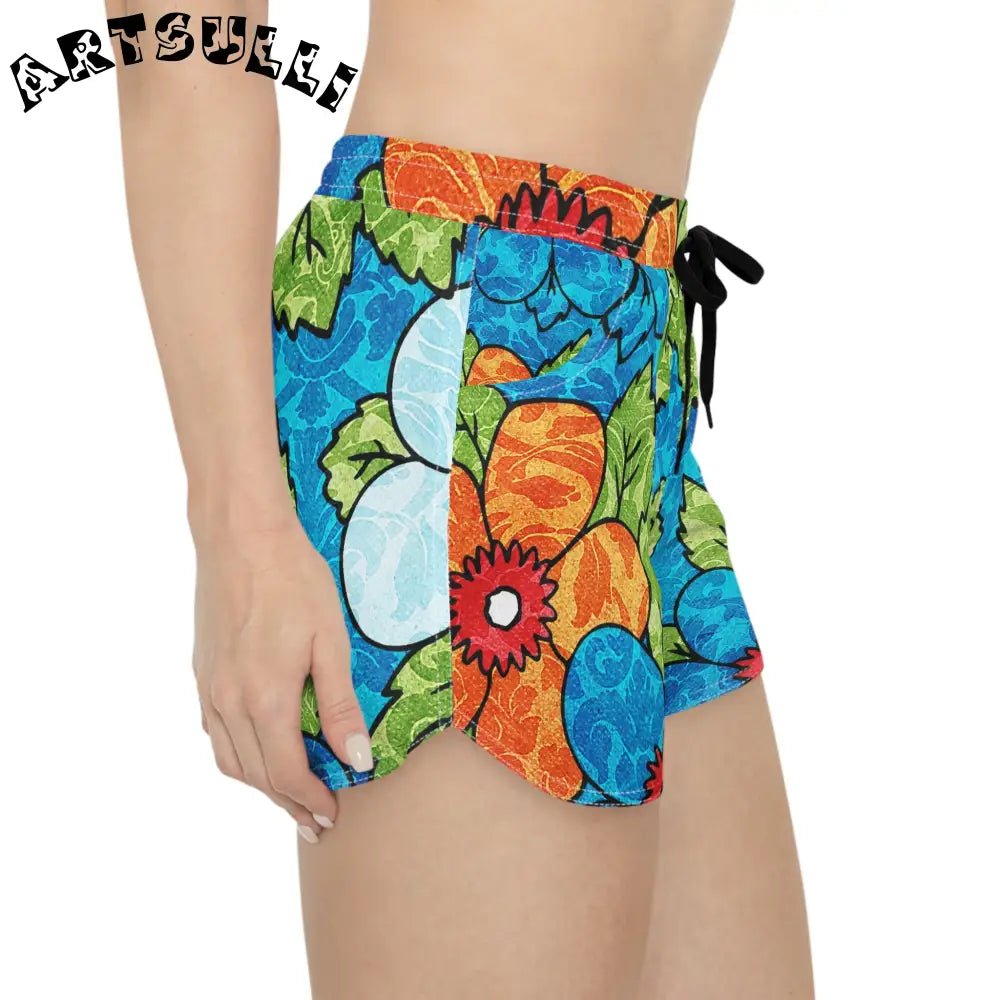 Blue Orange Groovy Floral Athletic Shorts, Artsulli - Art is Long, Life is Short, All Over Prints, , , , , , , 