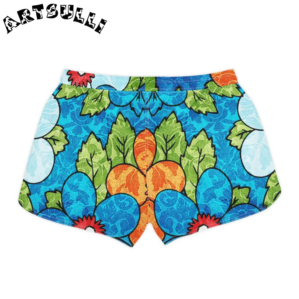 Blue Orange Groovy Floral Athletic Shorts, Artsulli - Art is Long, Life is Short, All Over Prints, , , , , , , 