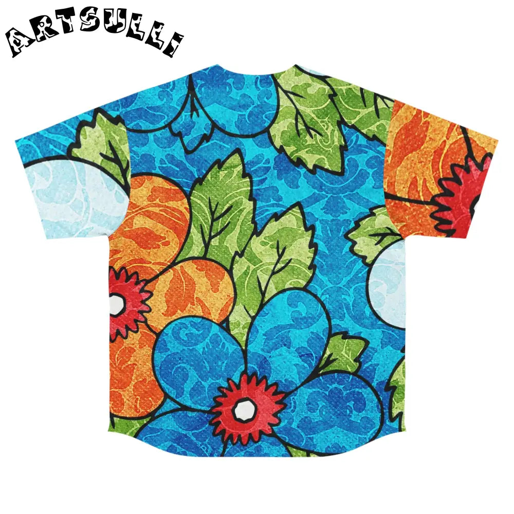 Blue Orange Groovy Floral Baseball Jersey, Artsulli - Art is Long, Life is Short, All Over Prints, , , , , , , 