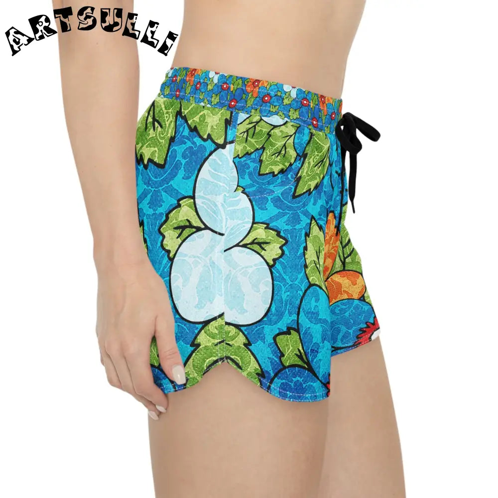 Blue Orange Groovy Floral Casual Shorts, Artsulli - Art is Long, Life is Short, All Over Prints, , , , , , , 
