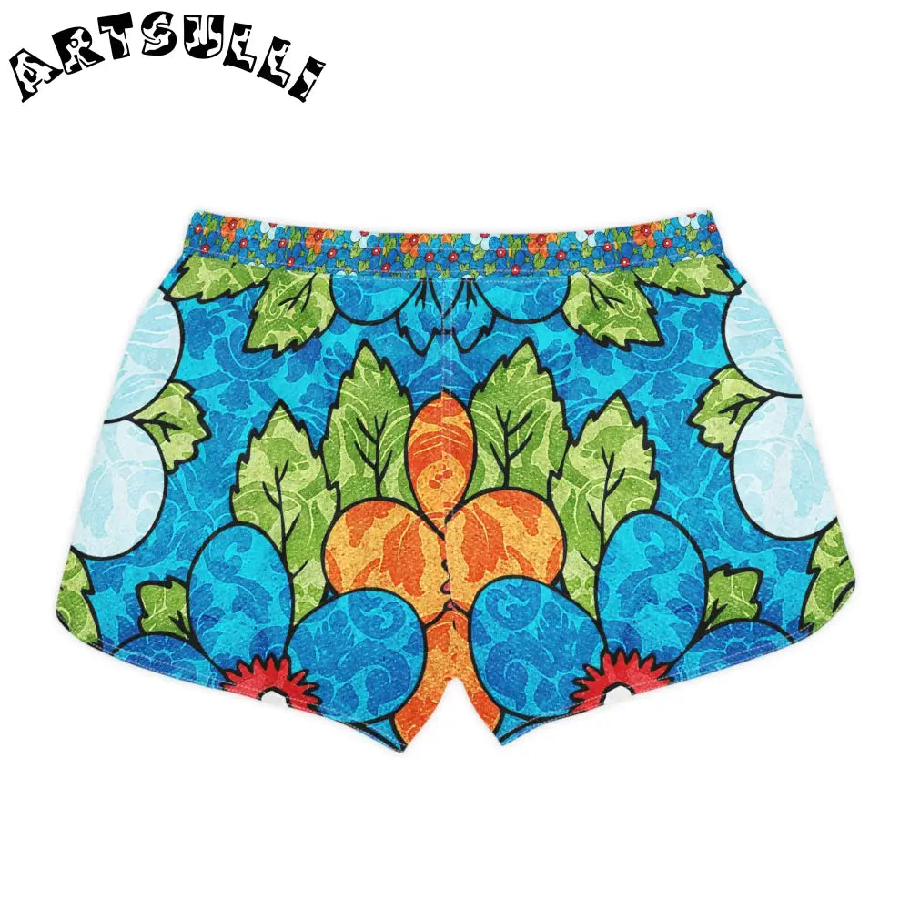 Blue Orange Groovy Floral Casual Shorts, Artsulli - Art is Long, Life is Short, All Over Prints, , , , , , , 