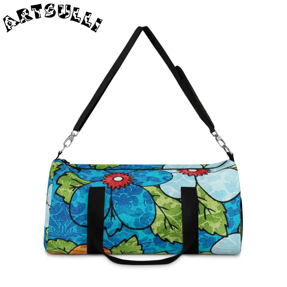 JAKKOUTTHEBXX Blue Orange Groovy Floral Duffel Bag 2025