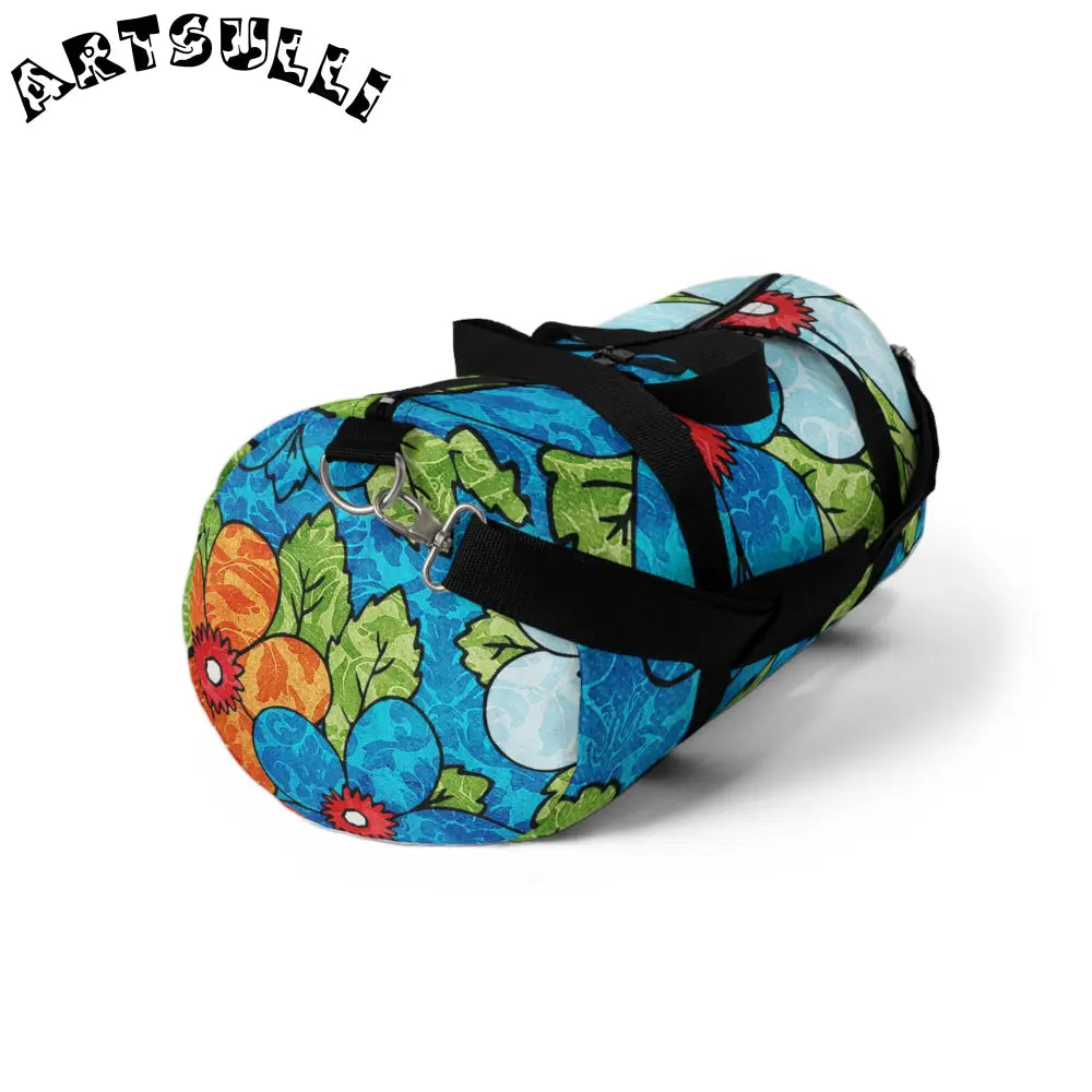JAKKOUTTHEBXX Blue Orange Groovy Floral Duffel Bag 2025
