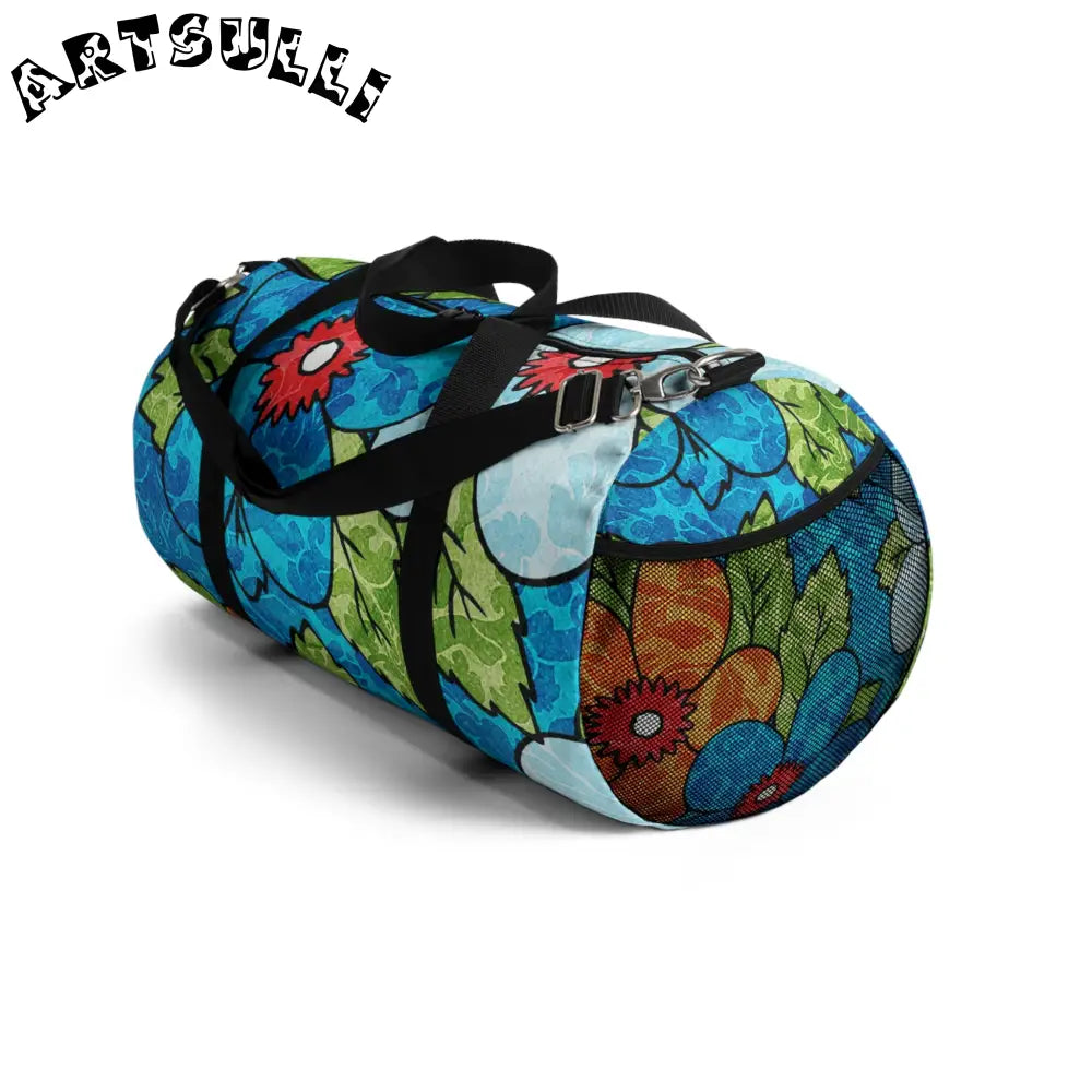 JAKKOUTTHEBXX Blue Orange Groovy Floral Duffel Bag 2025