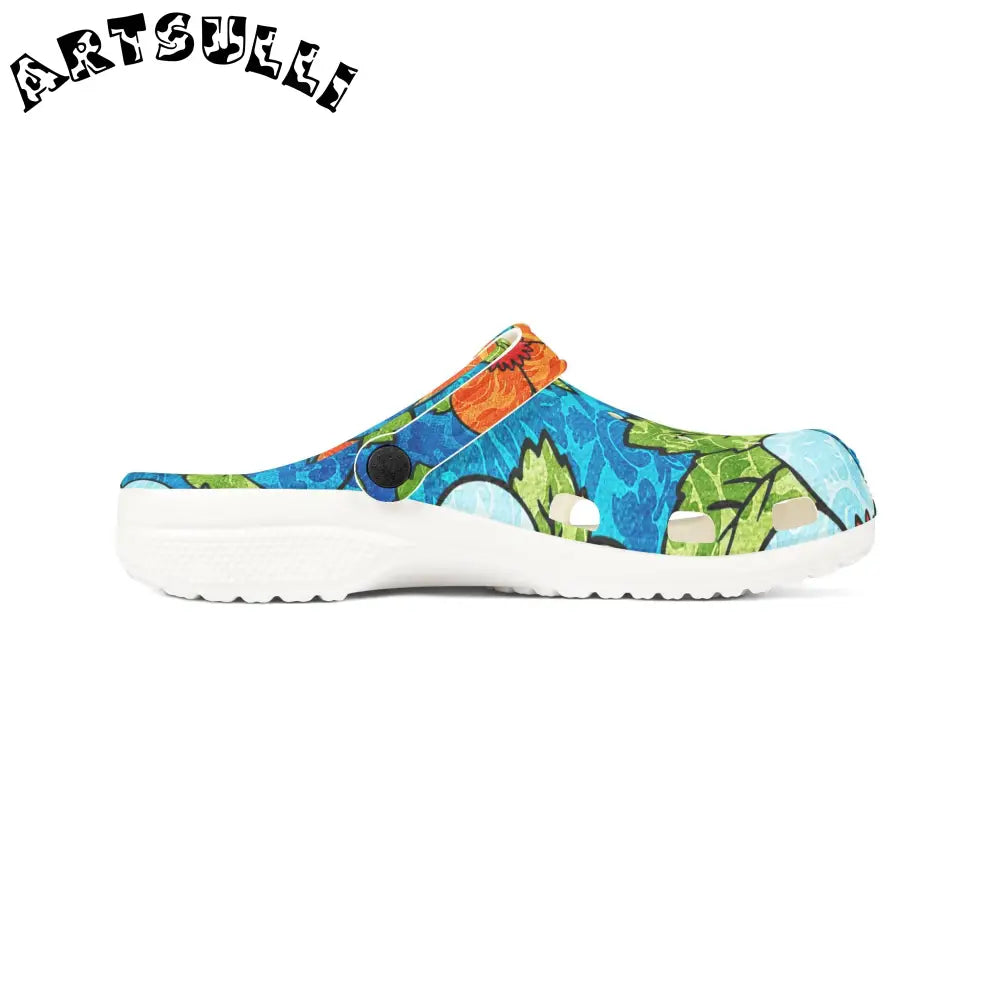 Blue Orange Groovy Floral EVA Foam Clogs, Artsulli - Art is Long, Life is Short, Shoes, , , , , , , 