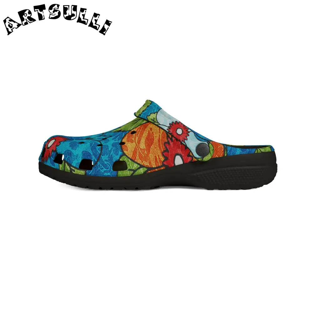 Blue Orange Groovy Floral EVA Foam Clogs, Artsulli - Art is Long, Life is Short, Shoes, , , , , , , 
