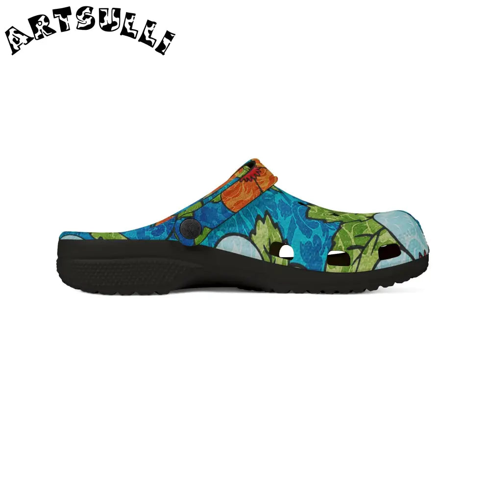 Blue Orange Groovy Floral EVA Foam Clogs, Artsulli - Art is Long, Life is Short, Shoes, , , , , , , 