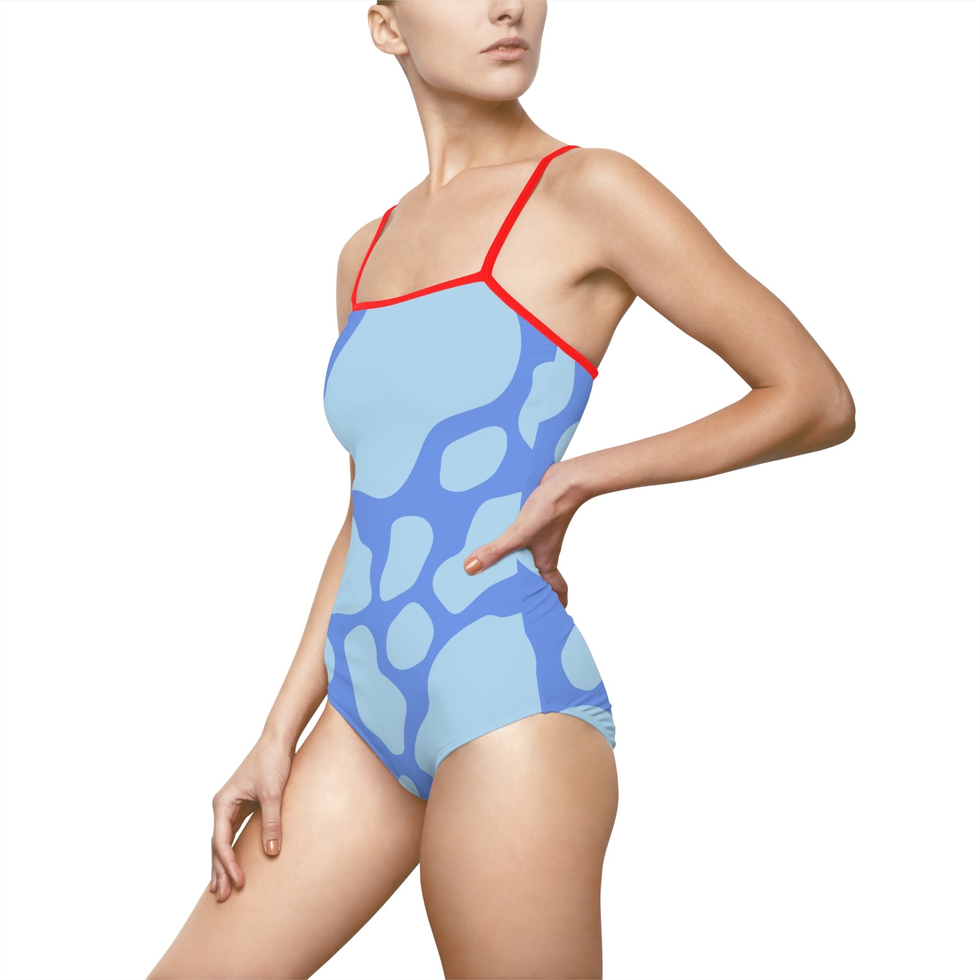 Blue Patterned One-Piece Swimsuit, Artsulli - Art is Long, Life is Short, All Over Prints, , , , , , , 