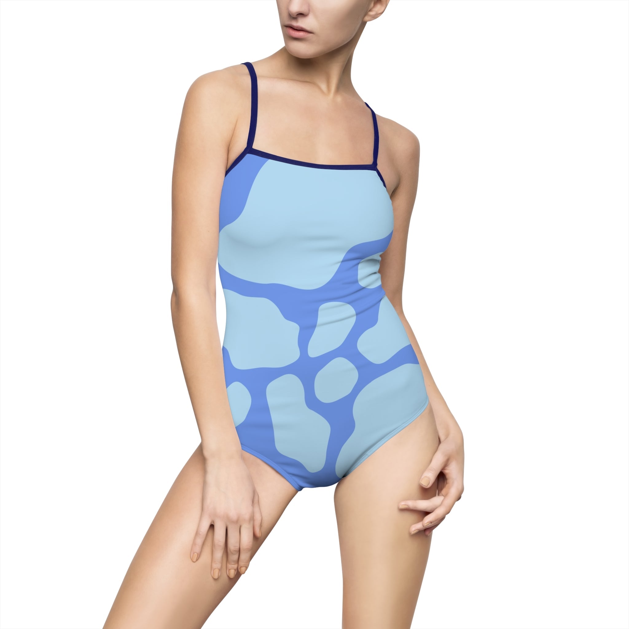 Blue Patterned One-Piece Swimsuit, Artsulli - Art is Long, Life is Short, All Over Prints, Size, XS, Color, Navy, , , 28960436934081456078