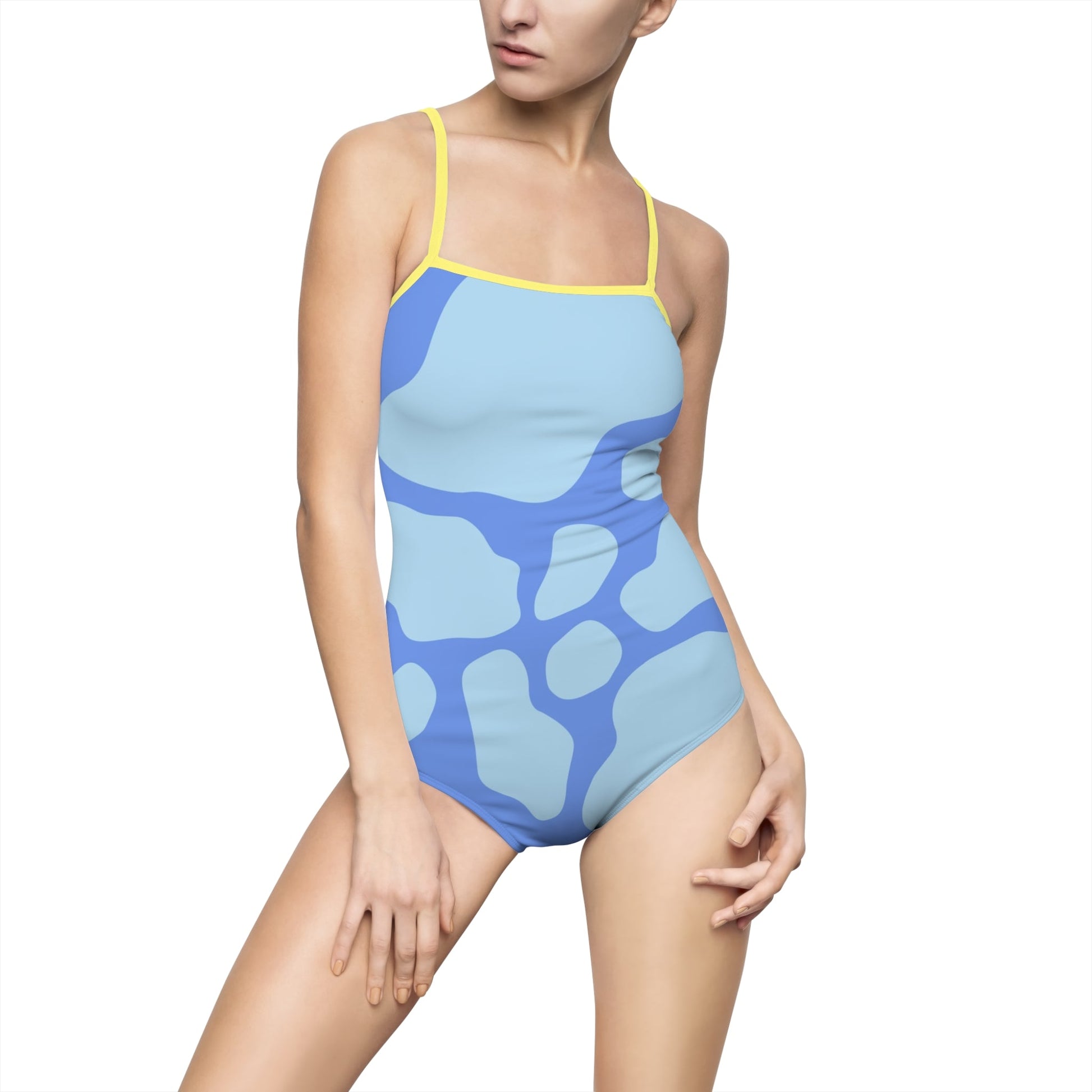 Blue Patterned One-Piece Swimsuit, Artsulli - Art is Long, Life is Short, All Over Prints, Size, XS, Color, Yellow, , , 43581108301917918340