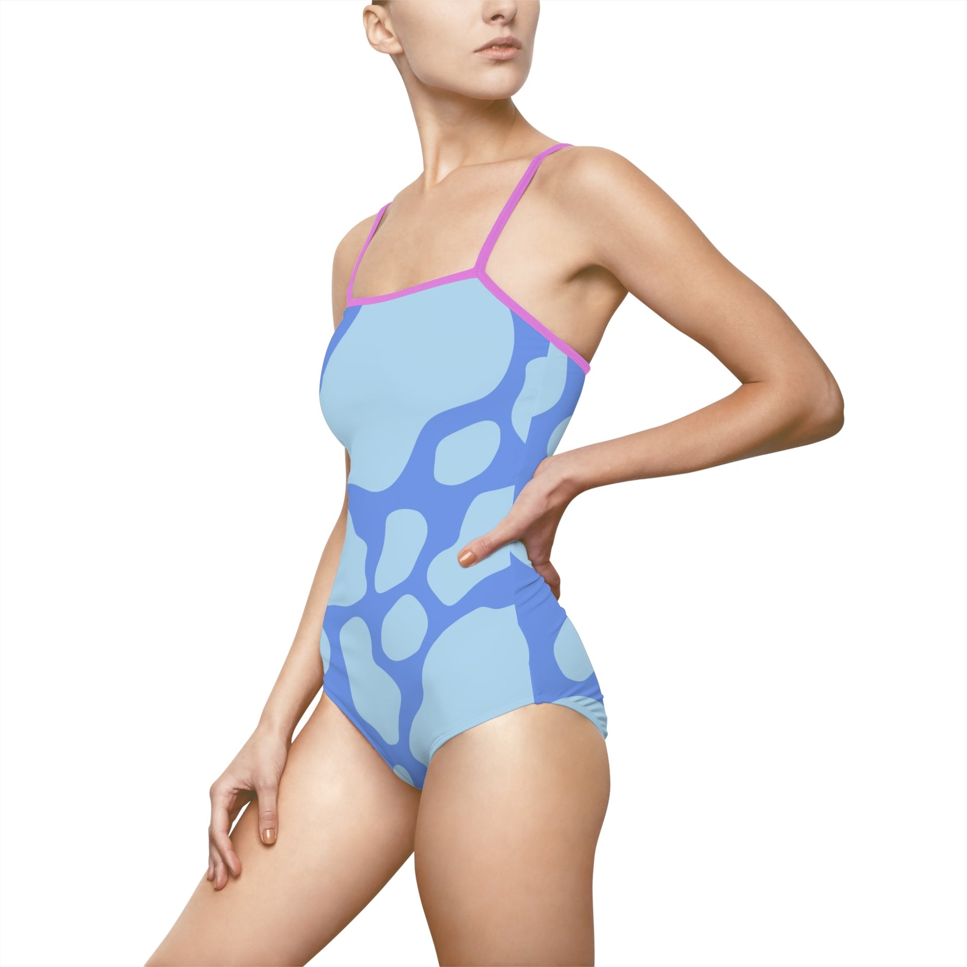 Blue Patterned One-Piece Swimsuit, Artsulli - Art is Long, Life is Short, All Over Prints, , , , , , , 