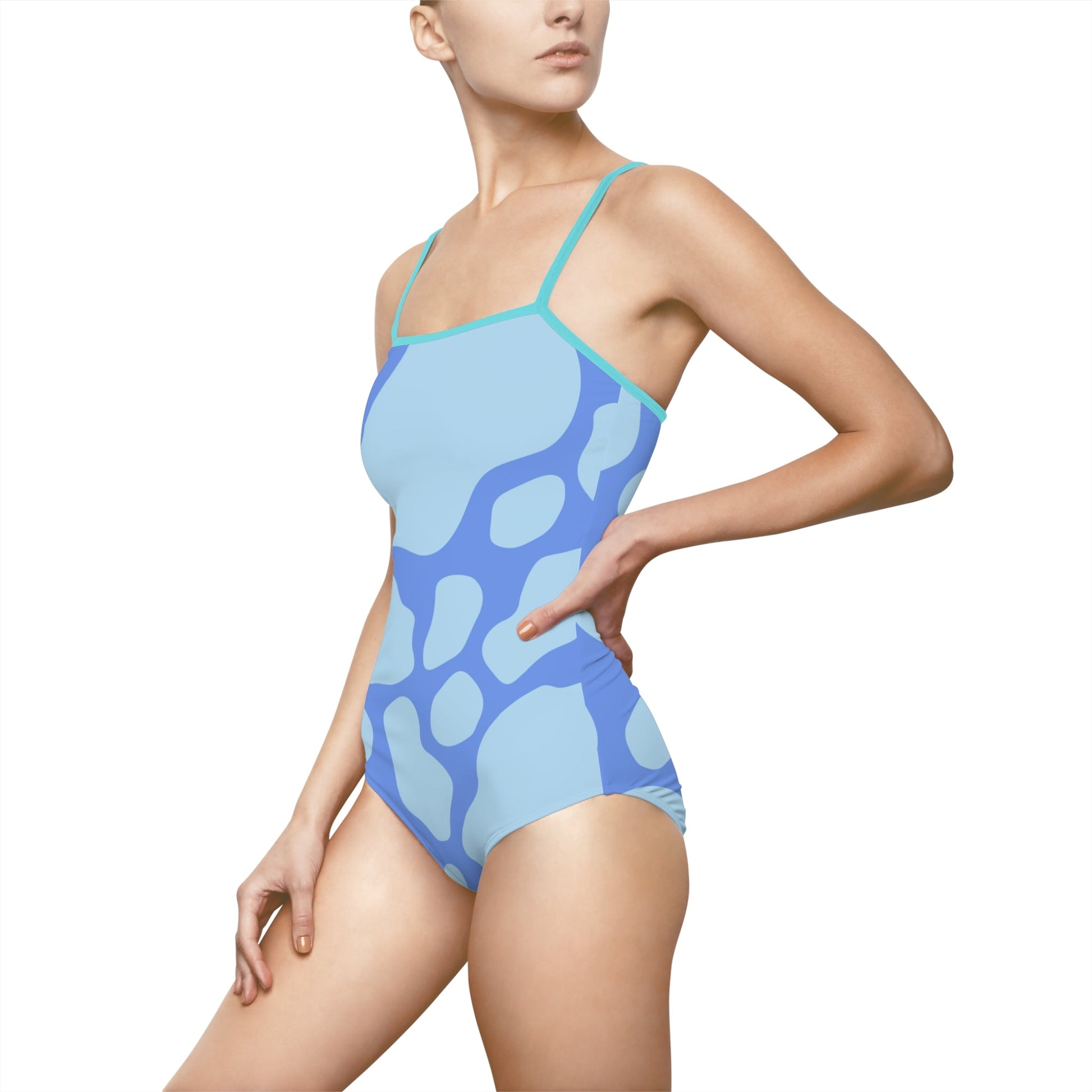 Blue Patterned One-Piece Swimsuit, Artsulli - Art is Long, Life is Short, All Over Prints, , , , , , , 