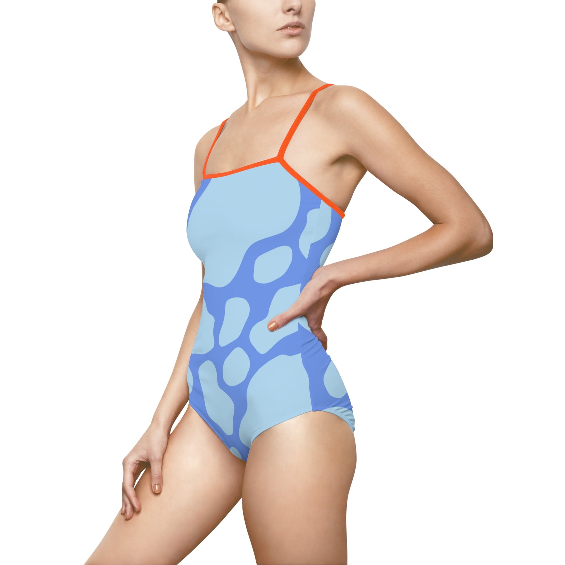 Blue Patterned One-Piece Swimsuit, Artsulli - Art is Long, Life is Short, All Over Prints, , , , , , , 