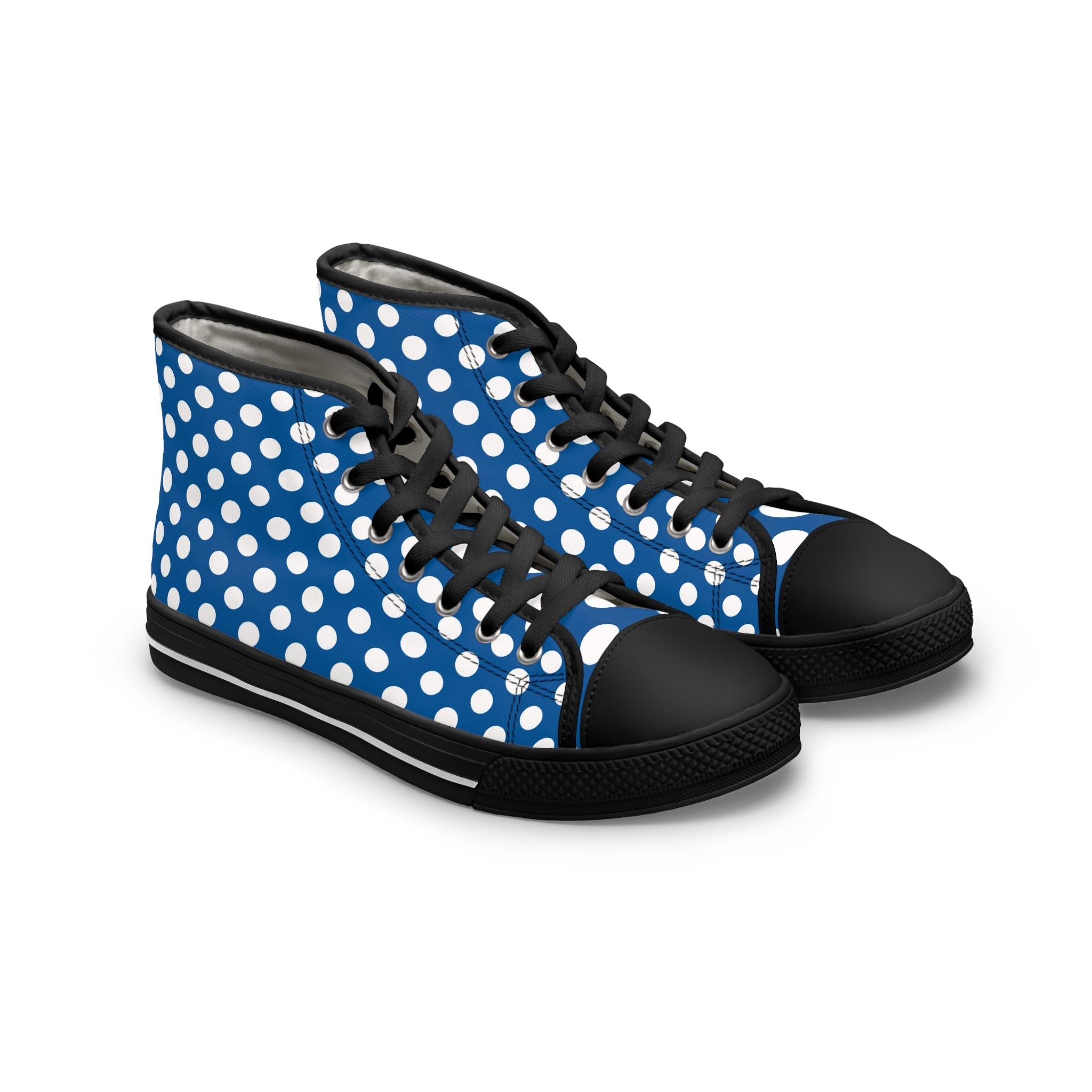 Blue Polka Dot High-Top Sneakers, Artsulli - Art is Long, Life is Short, Shoes, Size, US 5.5, Color, Black sole, , , 12614948736623329277