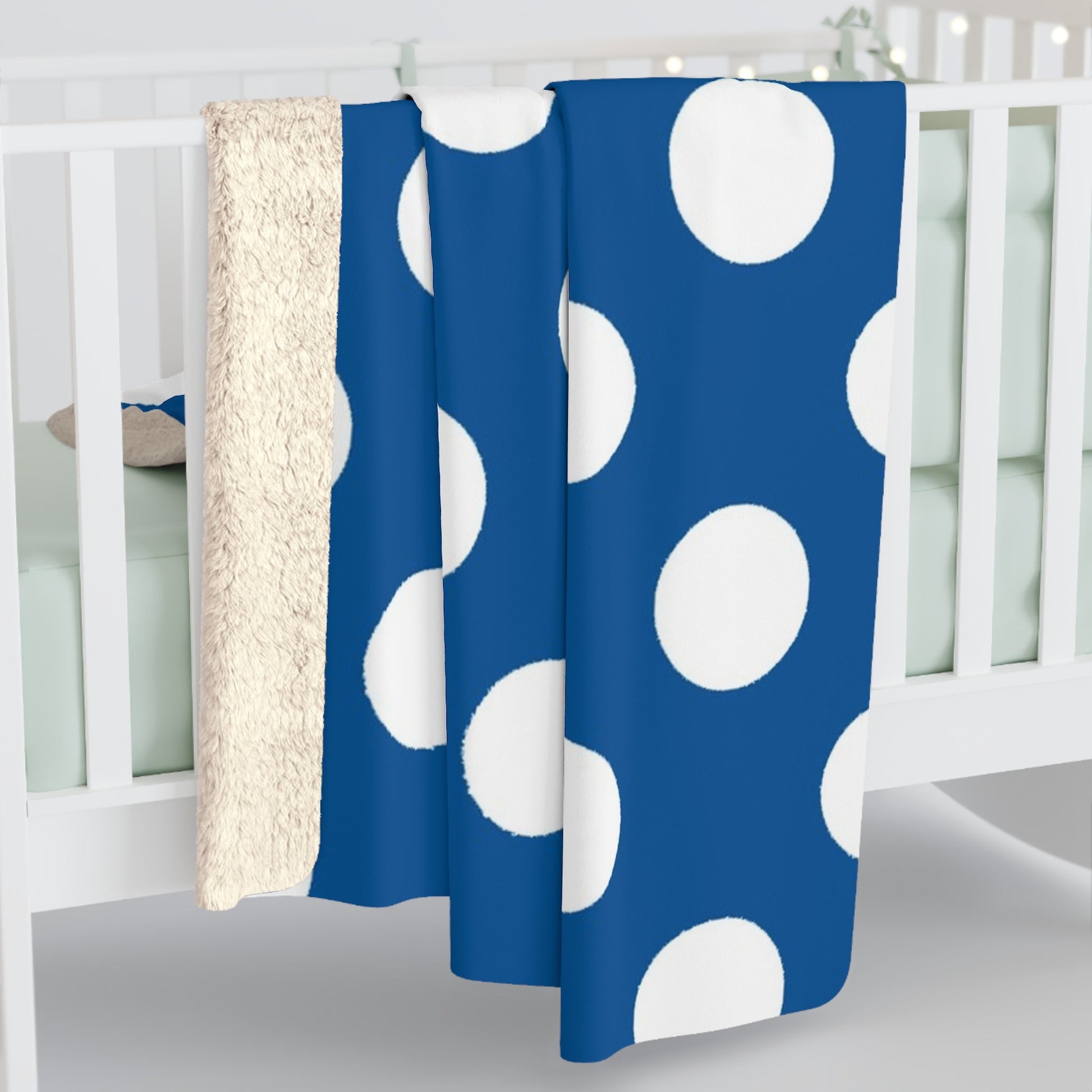 Printify Blue Polka Dot Sherpa Fleece Blanket 2025