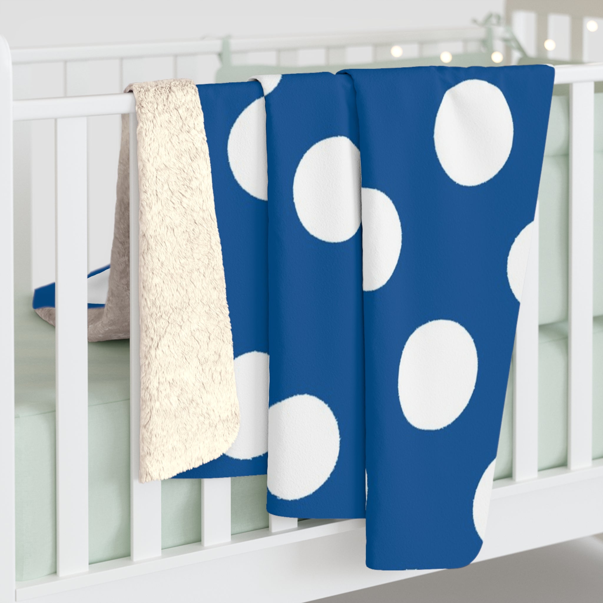 Printify Blue Polka Dot Sherpa Fleece Blanket 2025