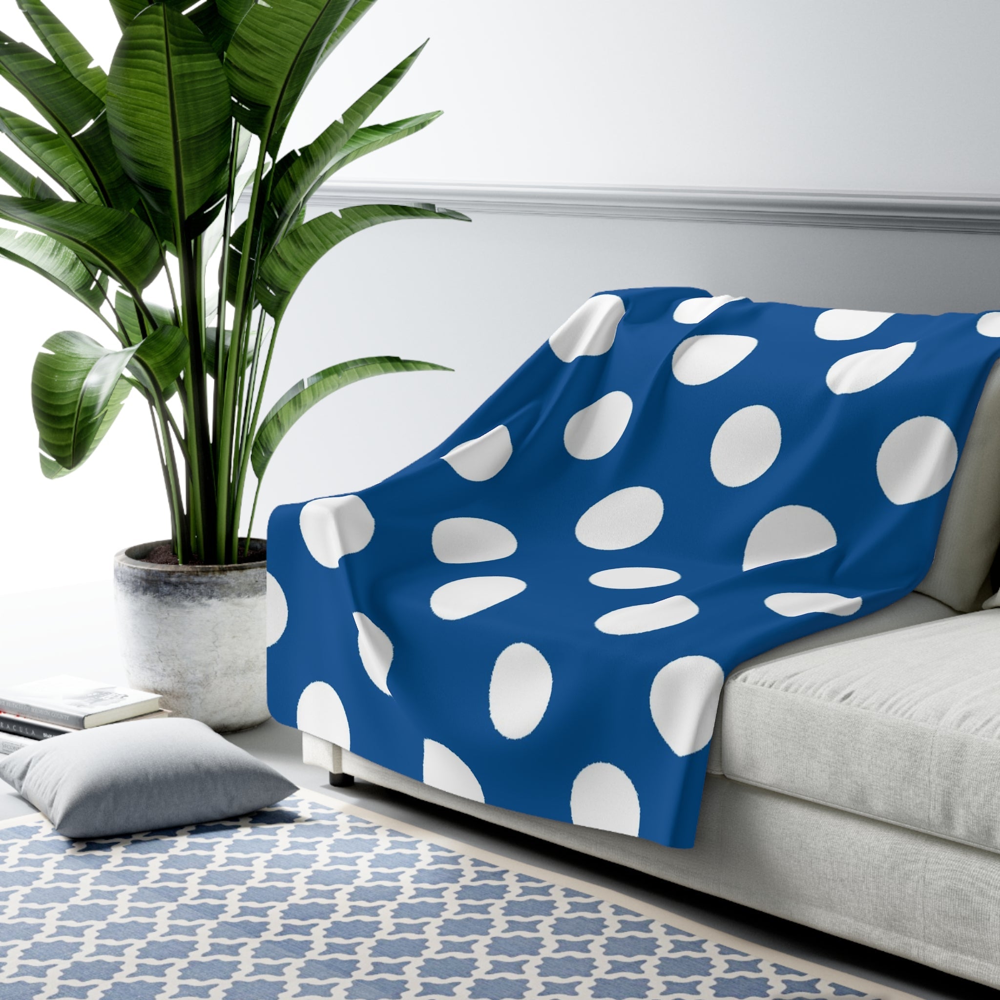 Printify Blue Polka Dot Sherpa Fleece Blanket 2025